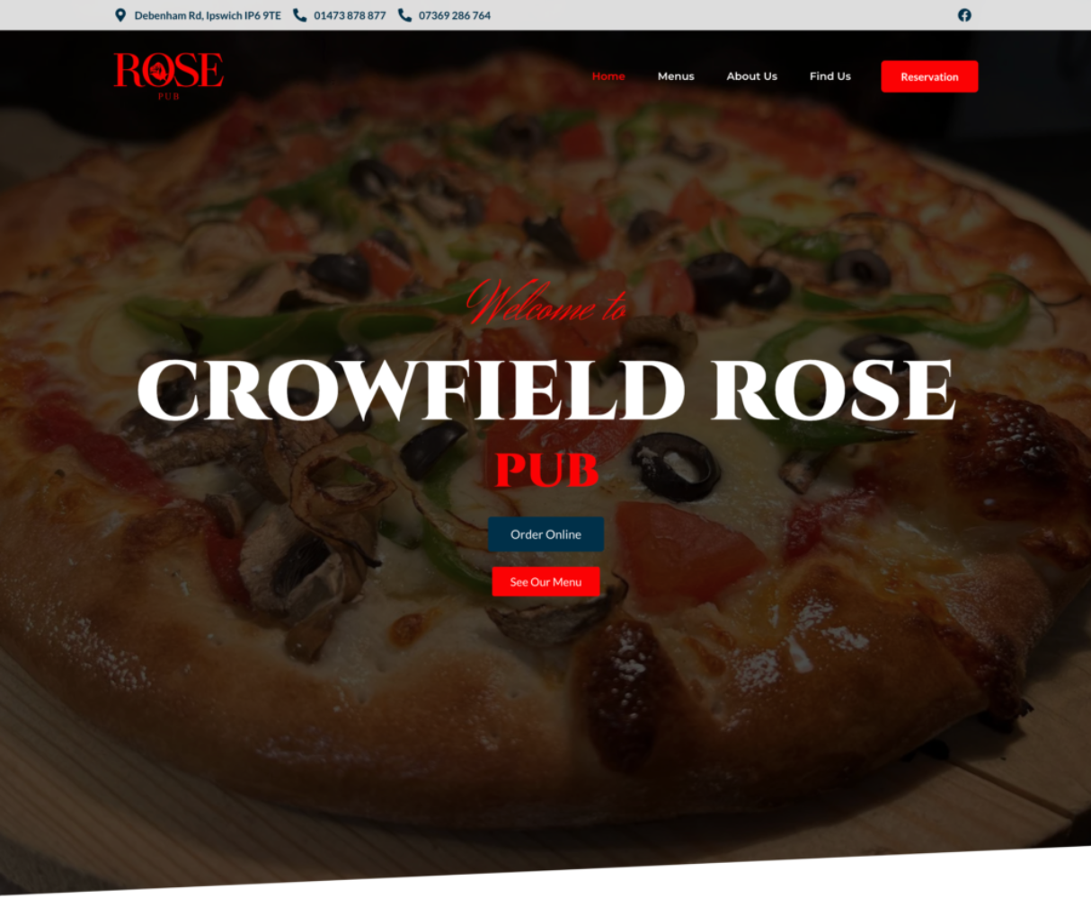 Crowfield Rose Pub Homepage Screenshot